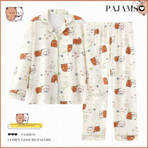 Bubu Dudu Women's 100% Cotton Long Sleeve Pajamas Spring Autumn Cartoon Loungewear Set