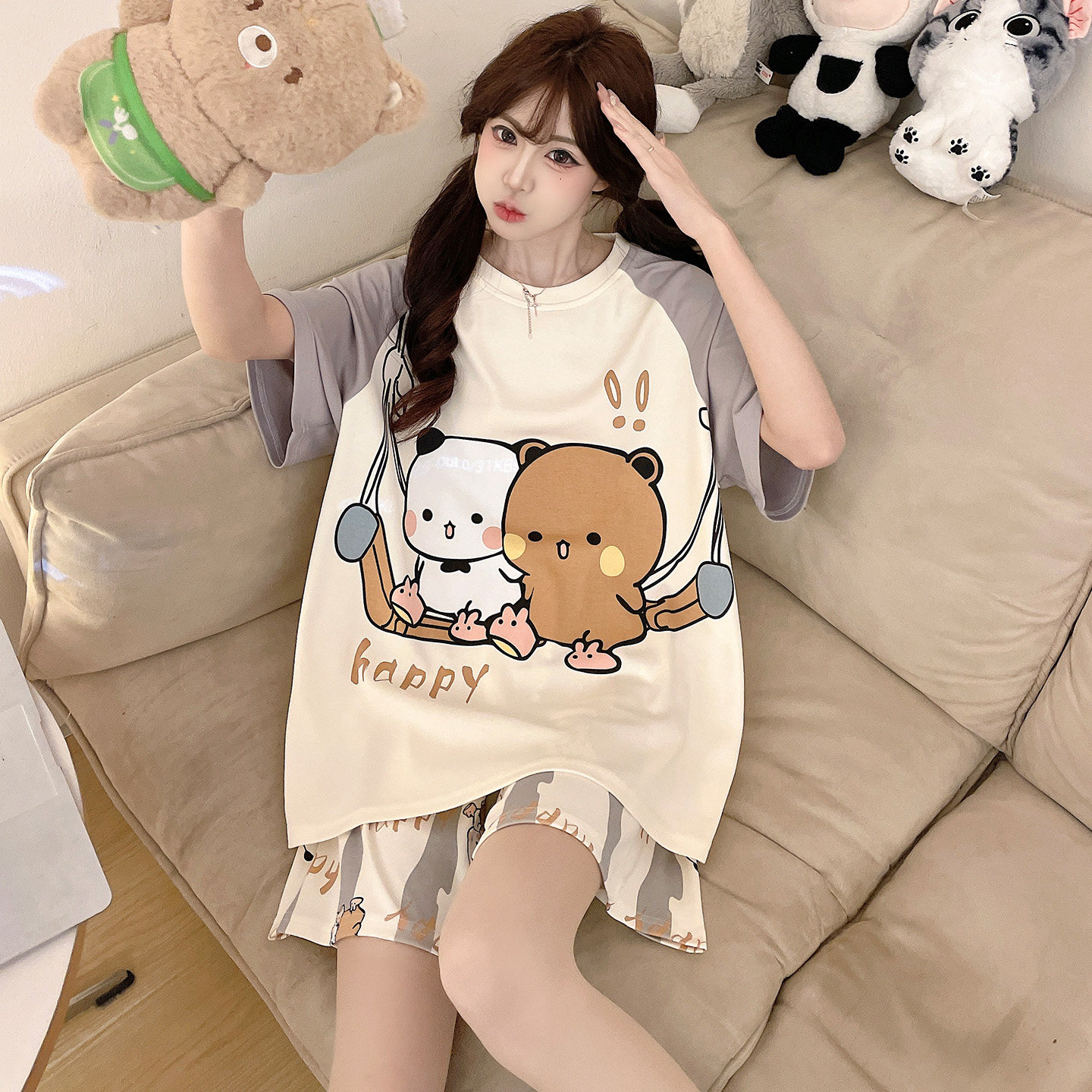 Bubu Dudu Pajamas 2026 Summer New Short Sleeve Cotton Loungewear Set for Girls - Image 4