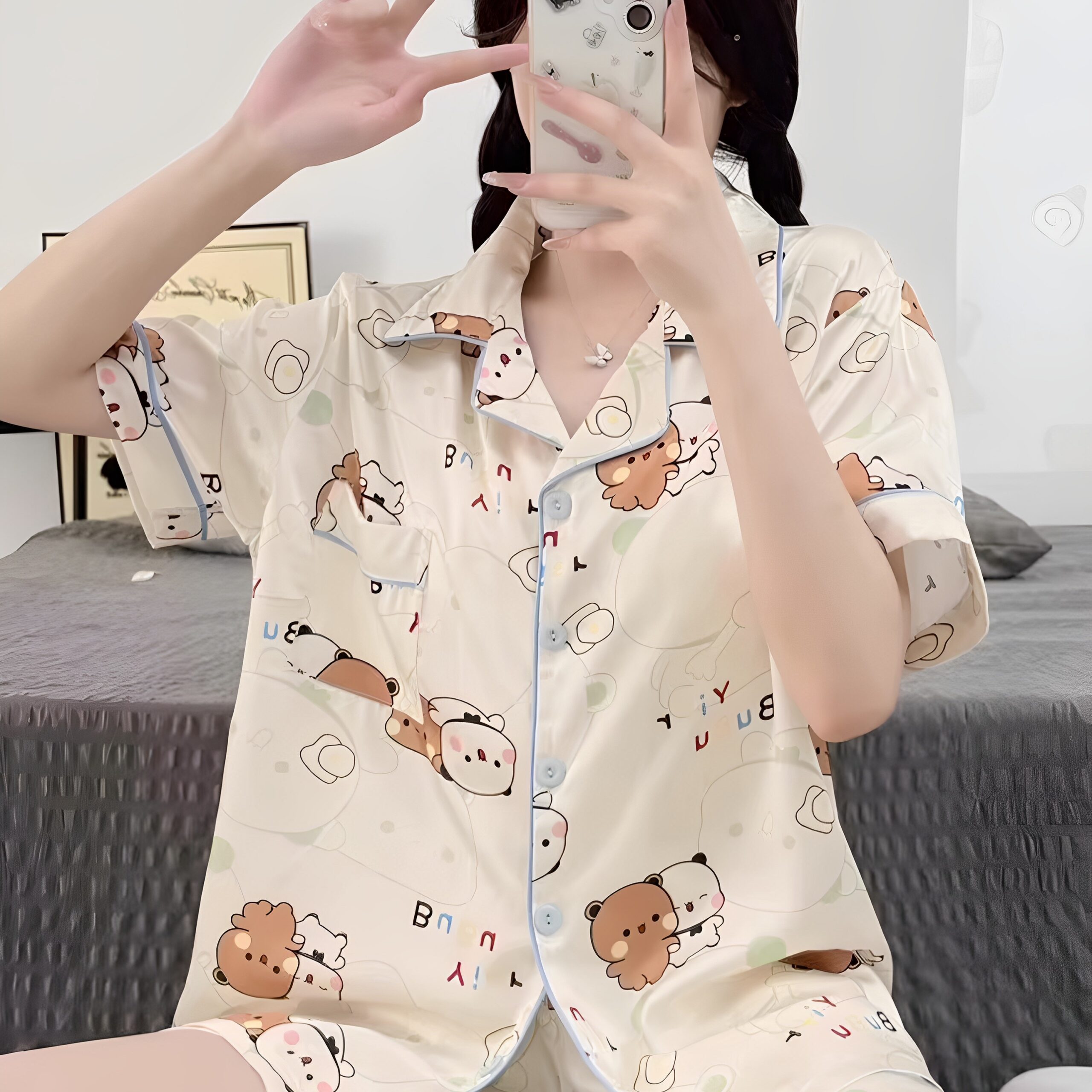 Cute Bubu Dudu Pajamas Summer Cool Cotton Short Sleeve & Pants Cartoon Loungewear Set for Students - Image 6