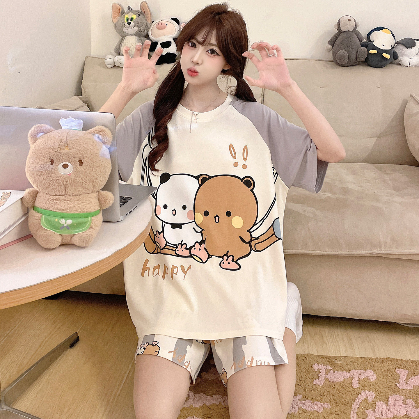 Bubu Dudu Pajamas 2026 Summer New Short Sleeve Cotton Loungewear Set for Girls - Image 2