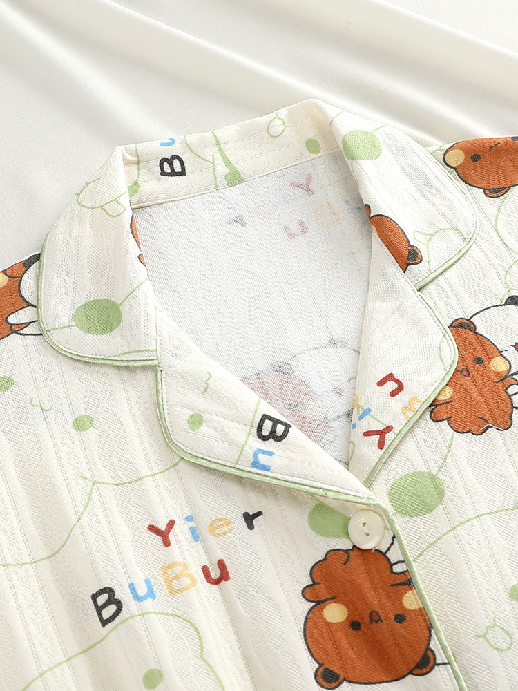Bubu Dudu Women's 100% Cotton Long Sleeve Pajamas Spring Autumn Cartoon Loungewear Set - Image 2