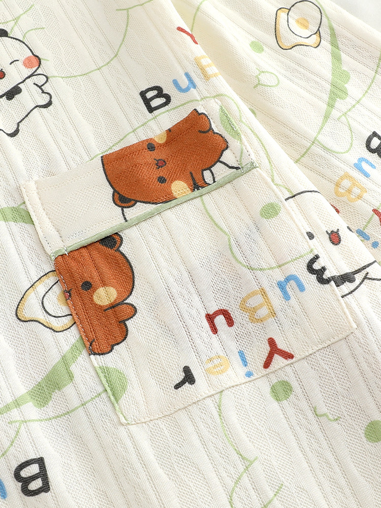 Bubu Dudu Women's 100% Cotton Long Sleeve Pajamas Spring Autumn Cartoon Loungewear Set - Image 3