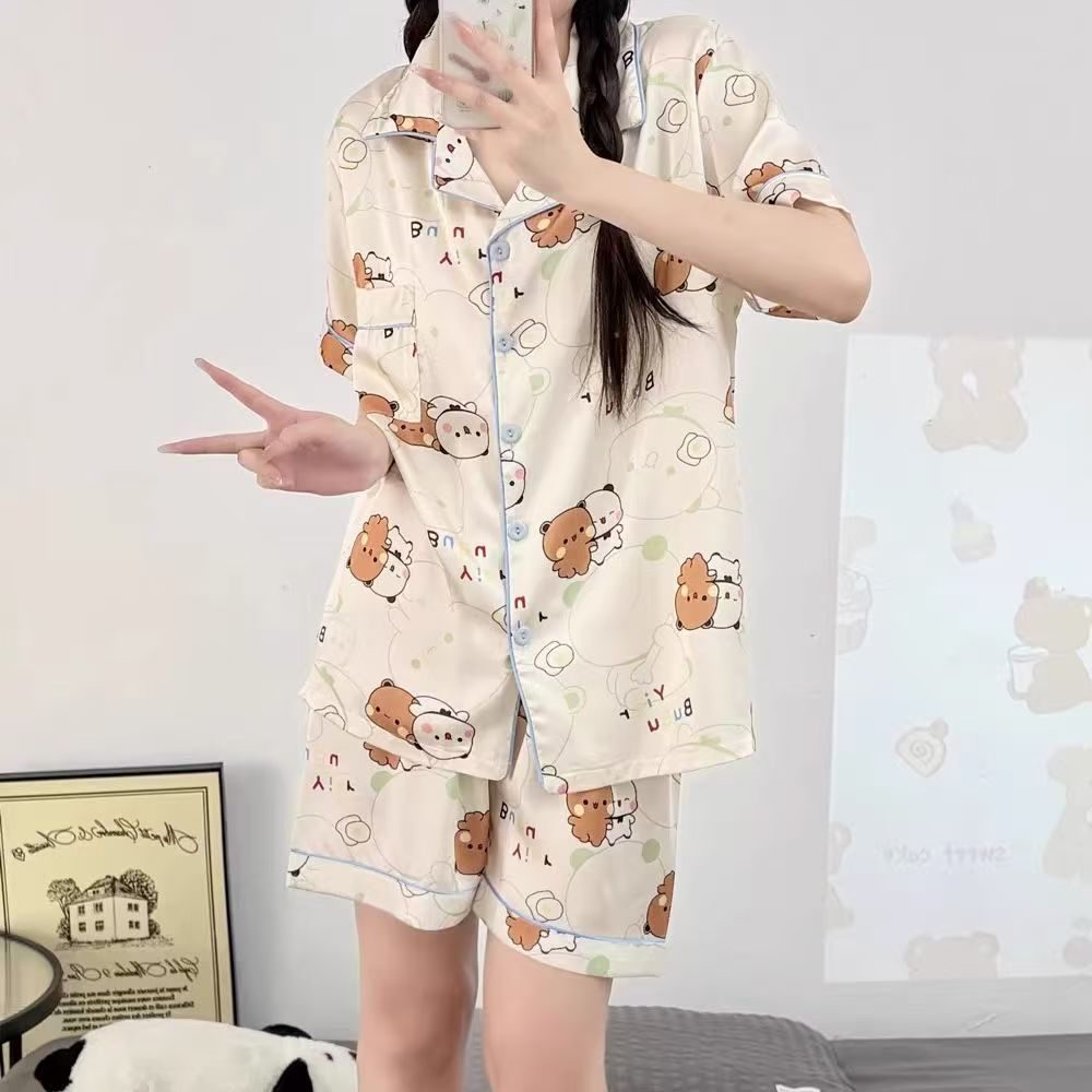 Cute Bubu Dudu Pajamas Summer Cool Cotton Short Sleeve & Pants Cartoon Loungewear Set for Students - Image 2