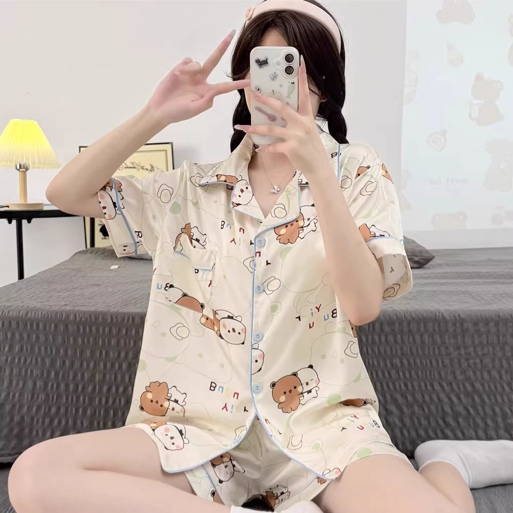 Cute Bubu Dudu Pajamas Summer Cool Cotton Short Sleeve & Pants Cartoon Loungewear Set for Students - Image 5