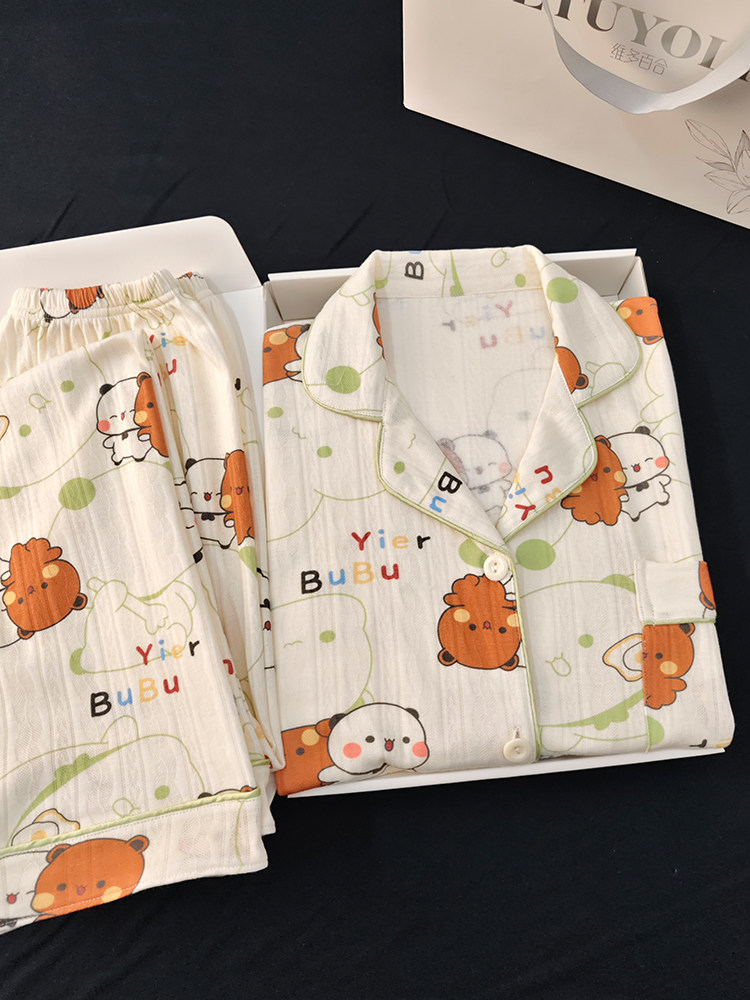 Bubu Dudu Women's 100% Cotton Long Sleeve Pajamas Spring Autumn Cartoon Loungewear Set - Image 14