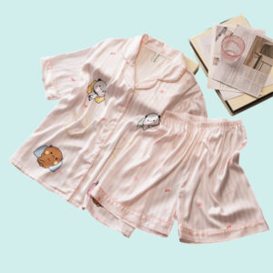 Bubu Dudu Ice Silk Pajamas for Women 2026 Summer New Thin Style Student Plus Size Short Sleeve & Shorts Loungewear