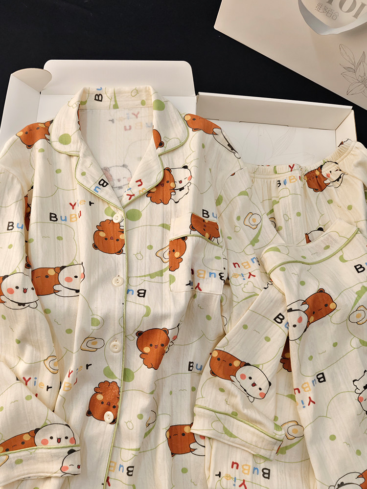 Bubu Dudu Women's 100% Cotton Long Sleeve Pajamas Spring Autumn Cartoon Loungewear Set - Image 13