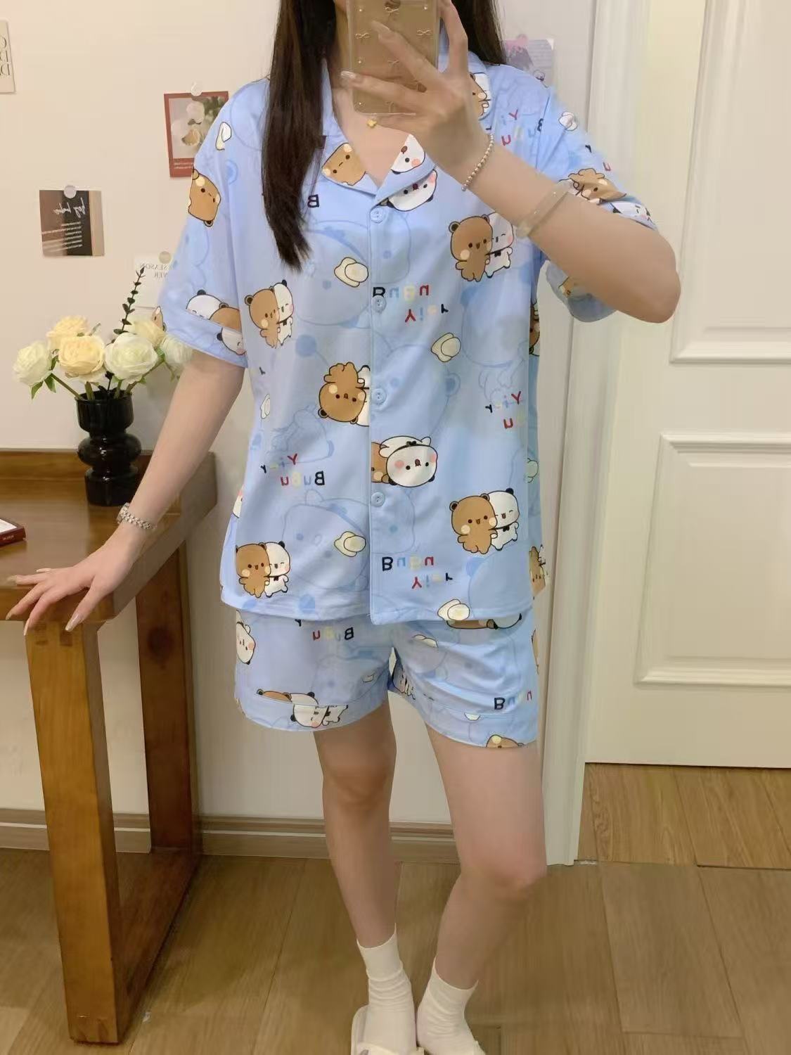 Cute Bubu Dudu Women's Pajamas Summer Cotton Loose Cartoon Loungewear - Image 2
