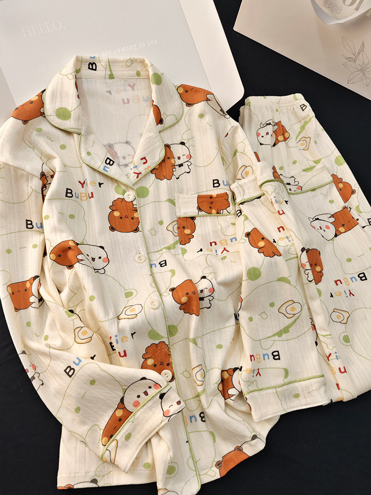 Bubu Dudu Women's 100% Cotton Long Sleeve Pajamas Spring Autumn Cartoon Loungewear Set - Image 11