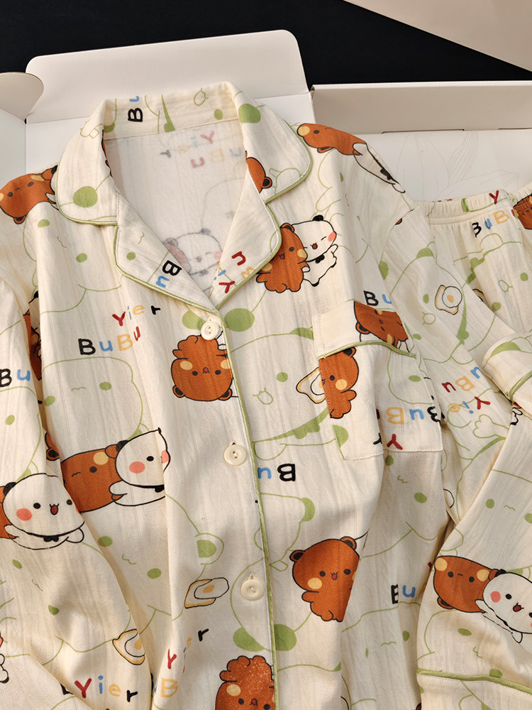 Bubu Dudu Women's 100% Cotton Long Sleeve Pajamas Spring Autumn Cartoon Loungewear Set - Image 10