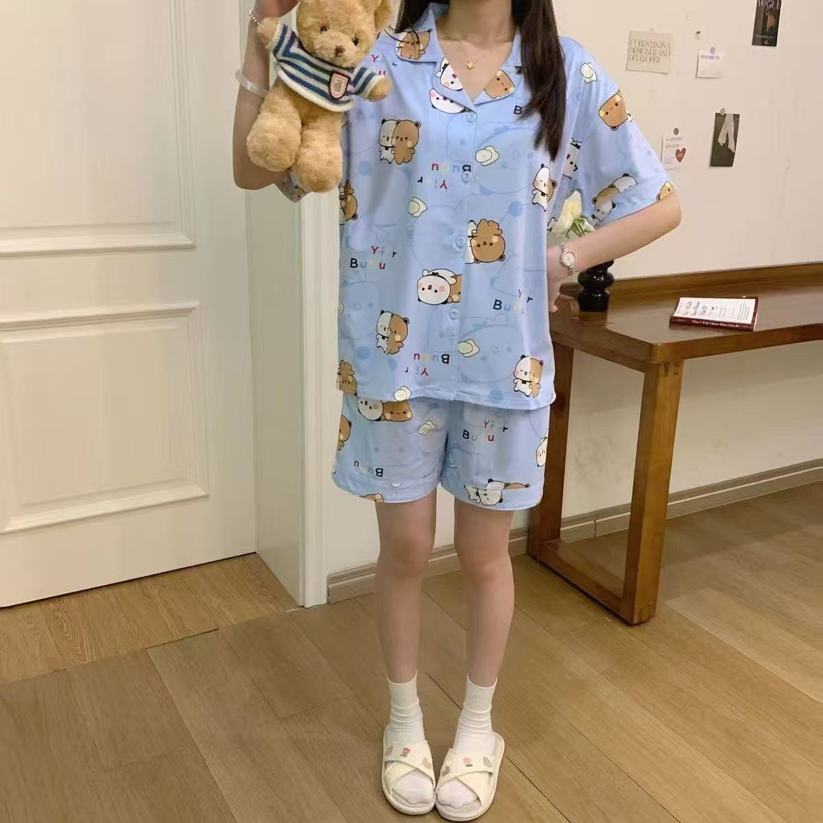 Cute Bubu Dudu Women's Pajamas Summer Cotton Loose Cartoon Loungewear - Image 5