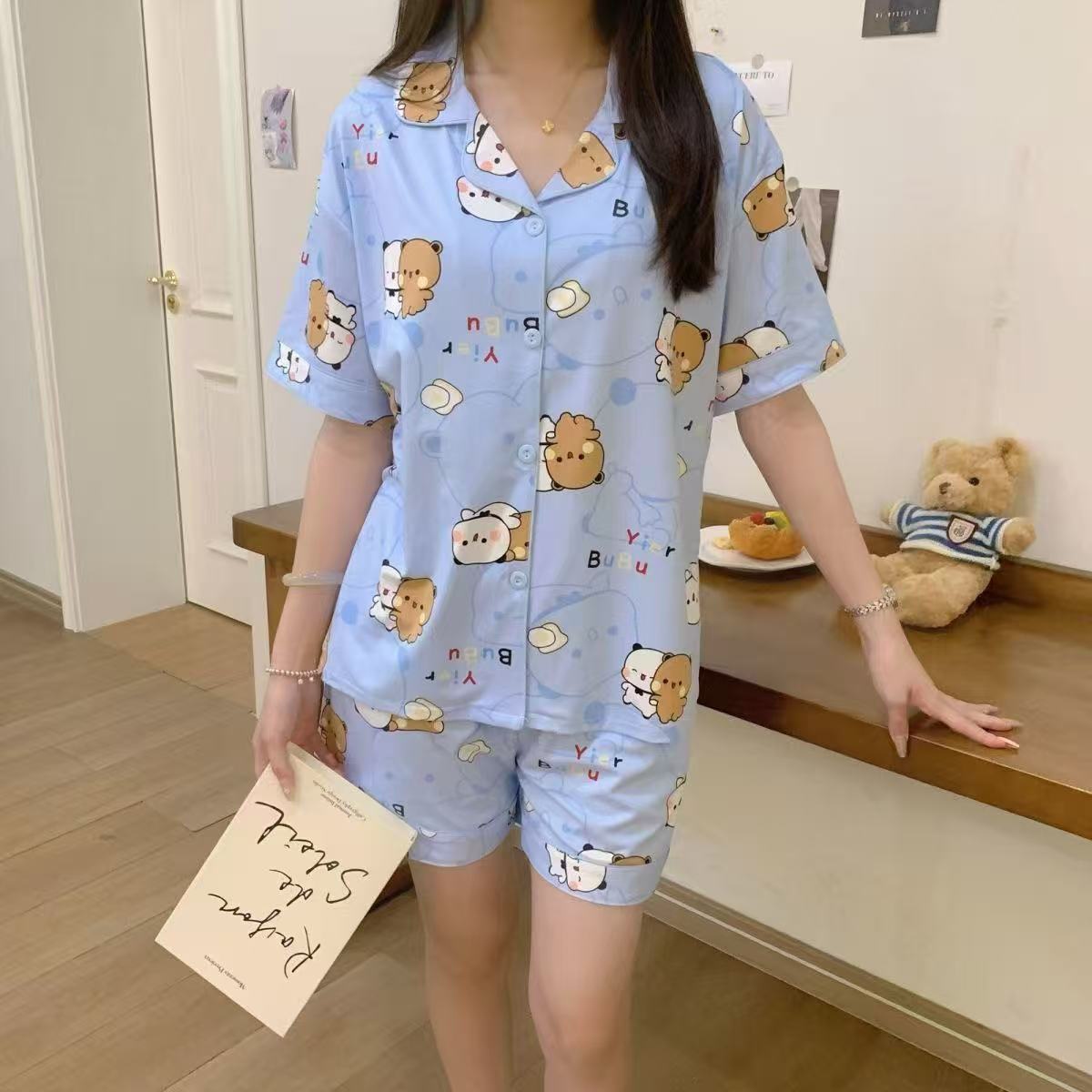 Cute Bubu Dudu Women's Pajamas Summer Cotton Loose Cartoon Loungewear - Image 4