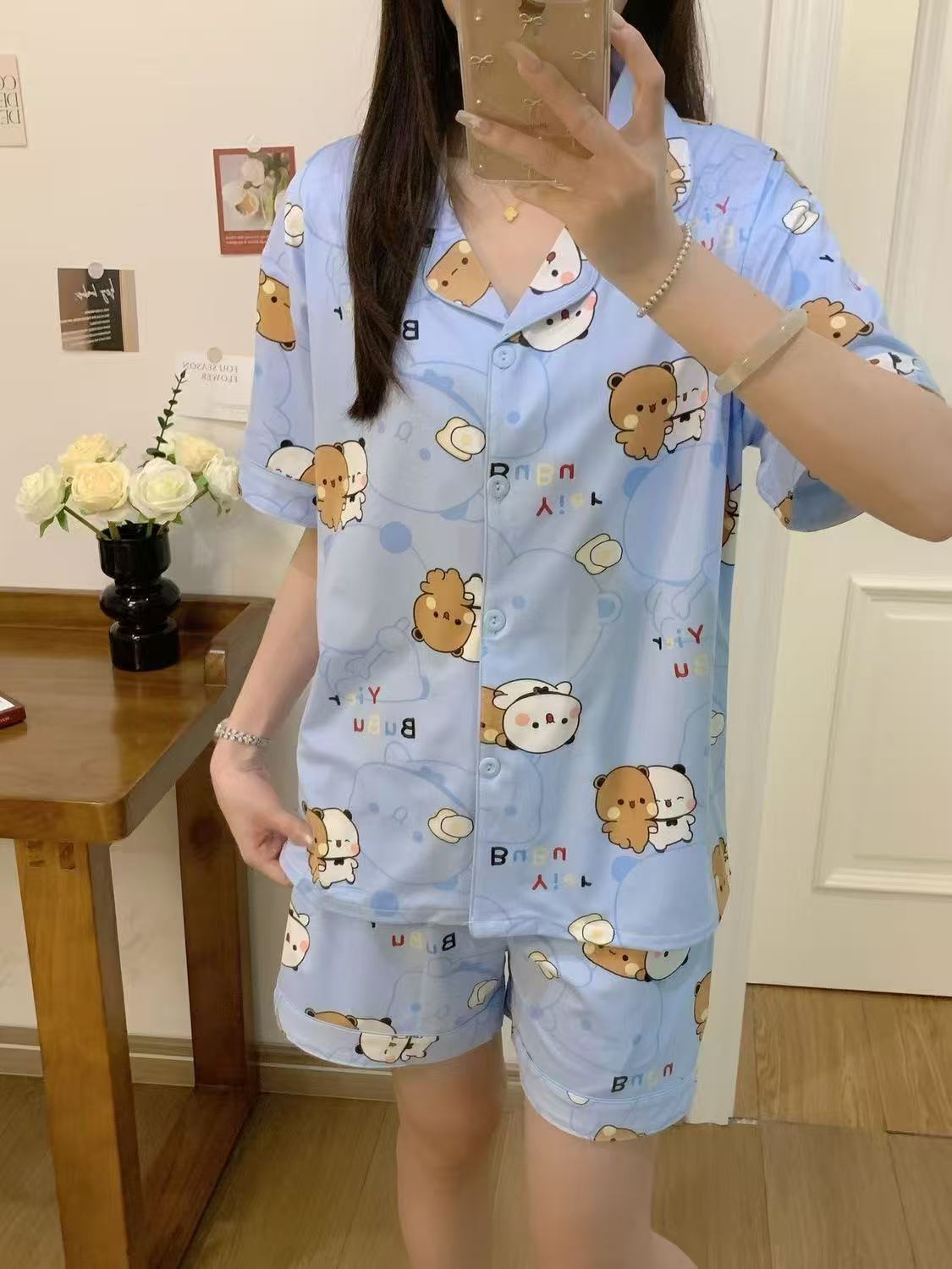 Cute Bubu Dudu Women's Pajamas Summer Cotton Loose Cartoon Loungewear