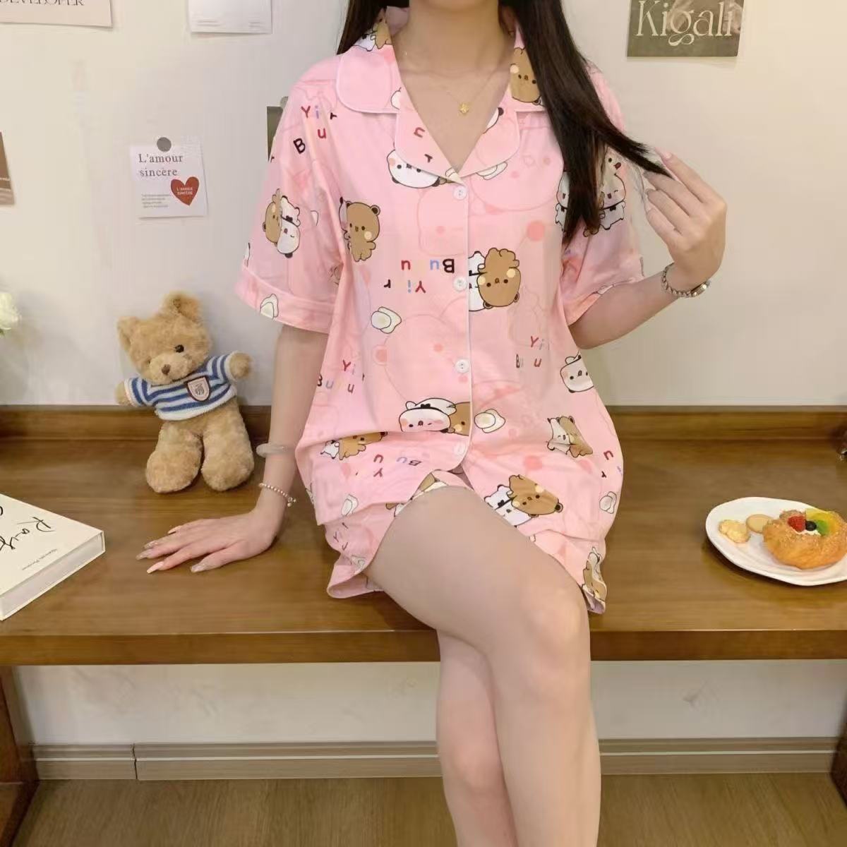 Bubu Dudu Girls' Cotton Short Sleeve Pajama Set 2026 Summer New Arrival - Image 4