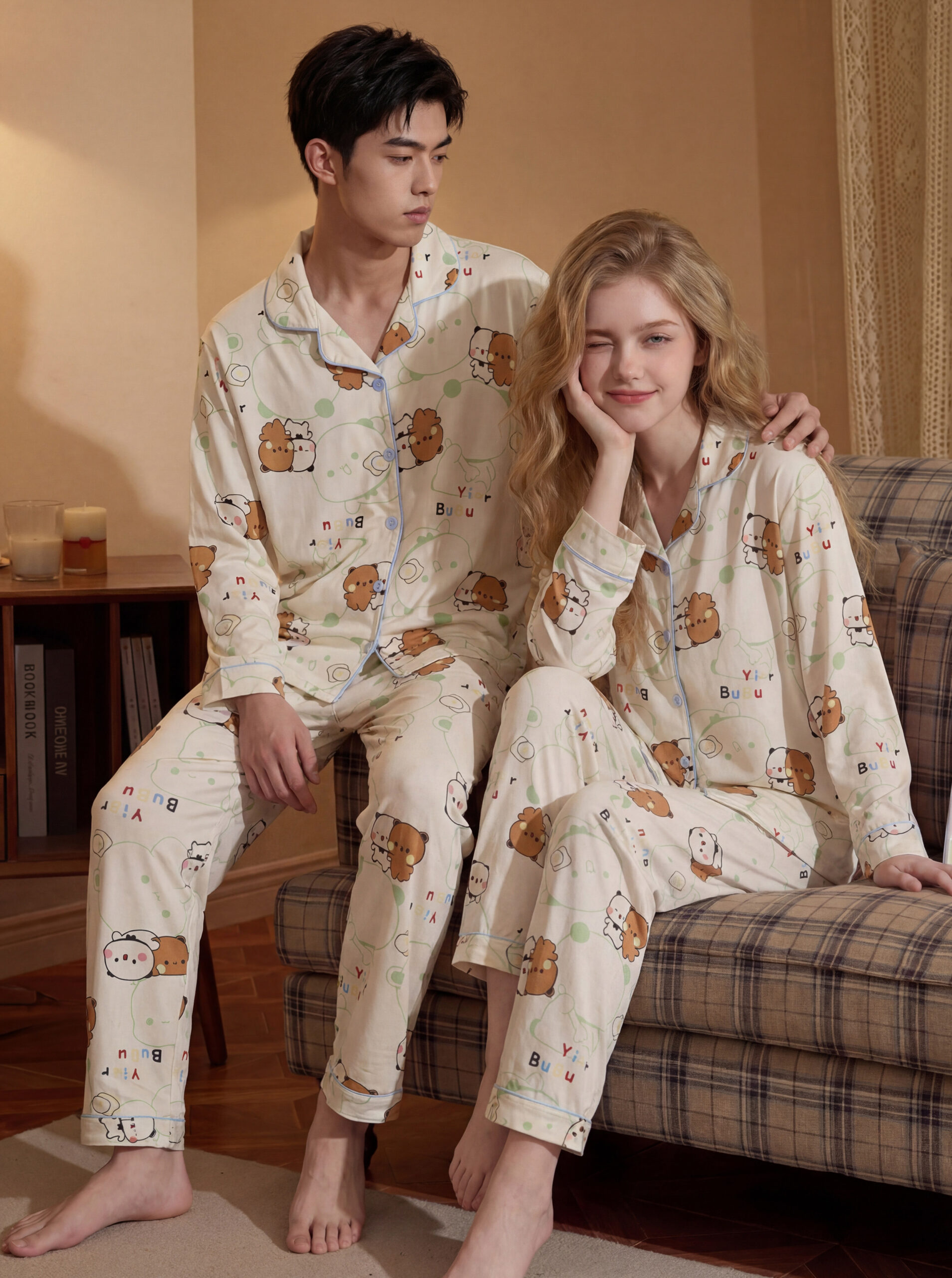 Couple Pajamas 2026 Spring Autumn Bubu Dudu Cartoon 100% Cotton Loungewear Set - Image 4