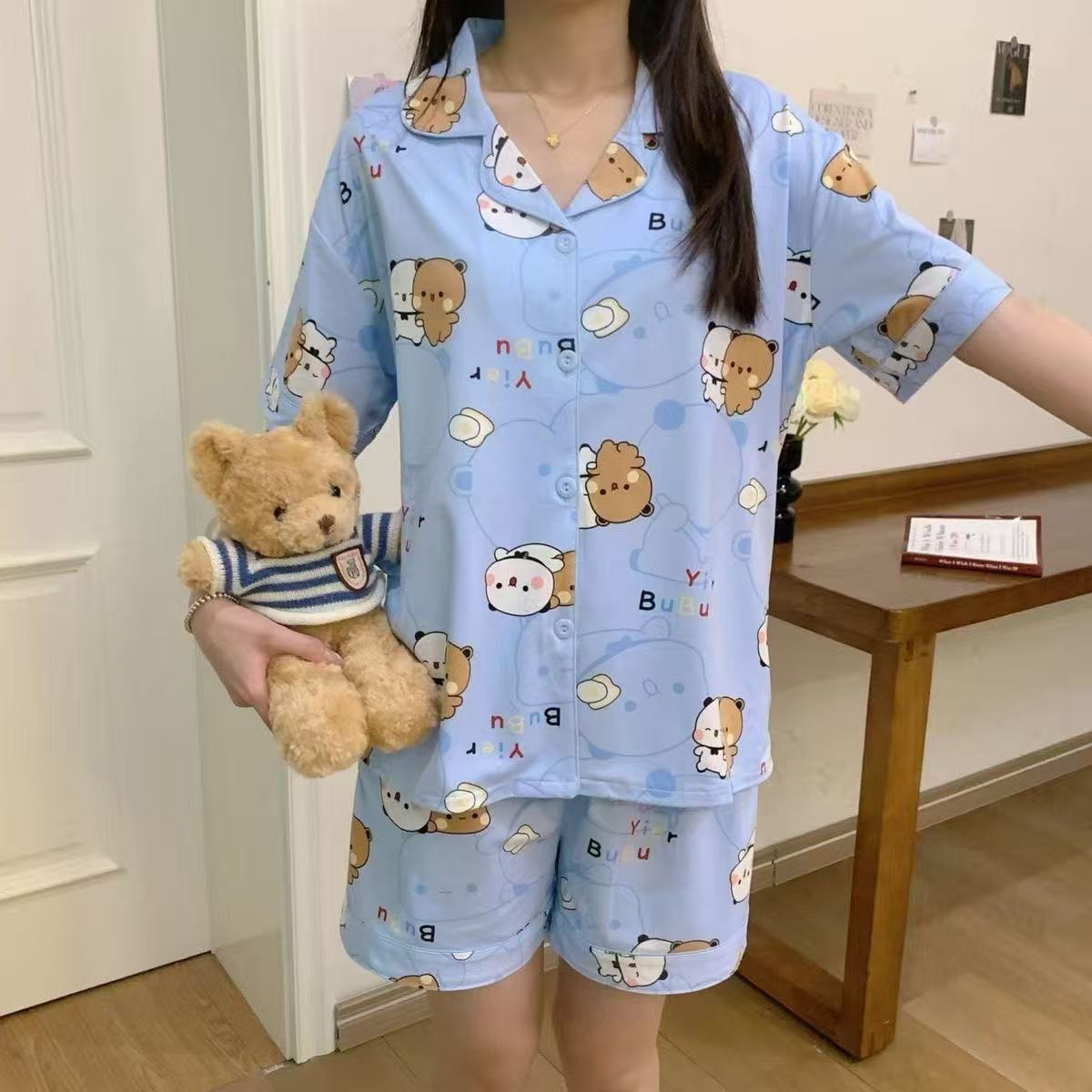 Cute Bubu Dudu Women's Pajamas Summer Cotton Loose Cartoon Loungewear - Image 3