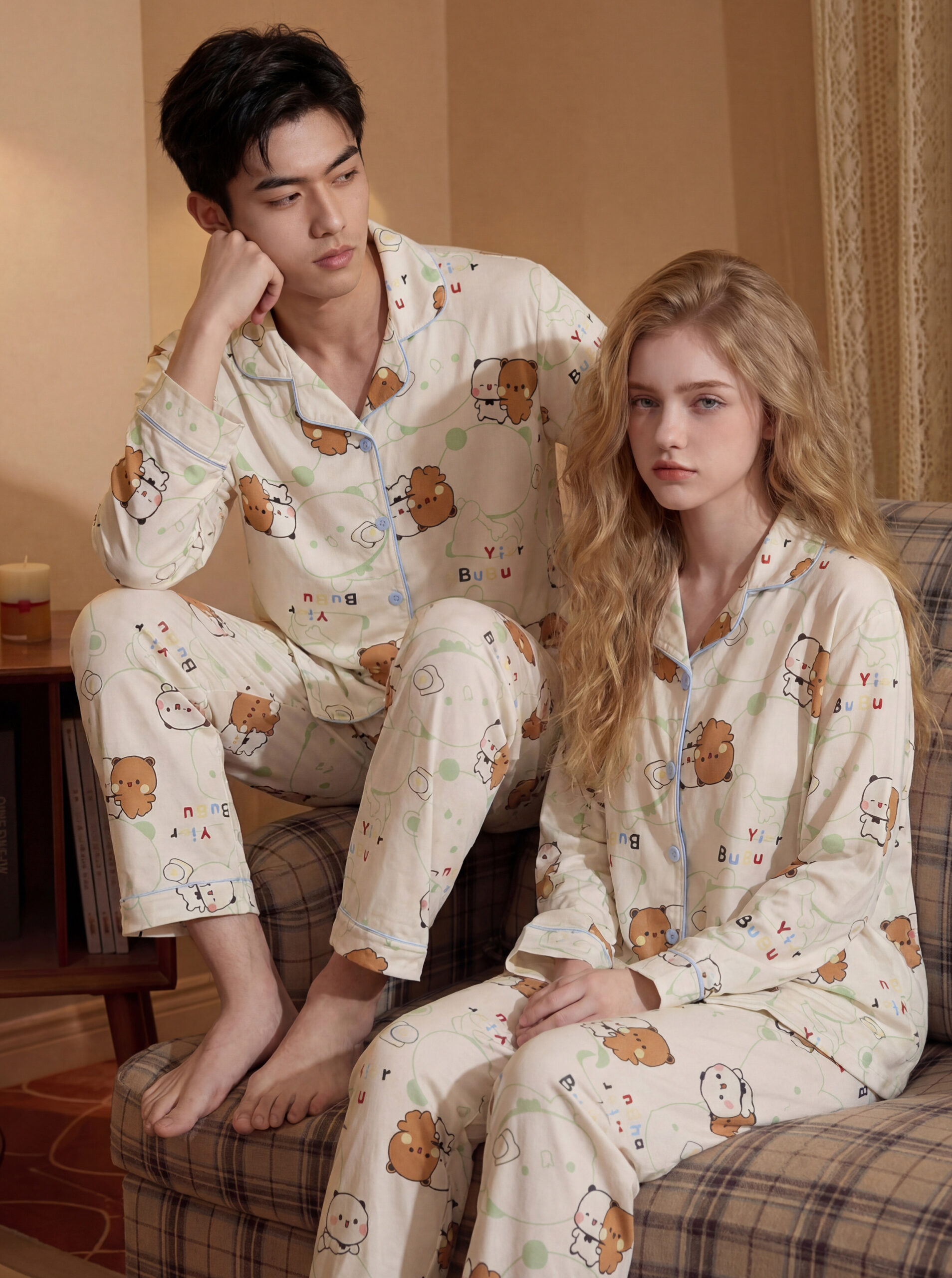 Couple Pajamas 2026 Spring Autumn Bubu Dudu Cartoon 100% Cotton Loungewear Set